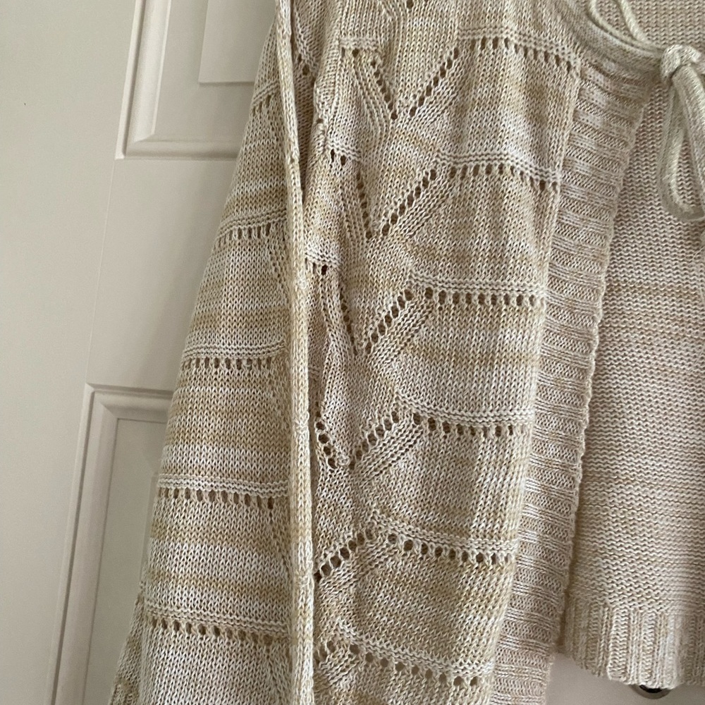Vintage Y2K Ellie Cardigan Sweater Cropped Lightweight Fairy Tie Front Tan - Picture 10 of 10